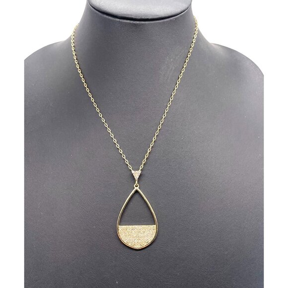 Jessica Simpson Pave Rhinestone Pendant Chain Necklace Gold Tone Date Night - Picture 1 of 6